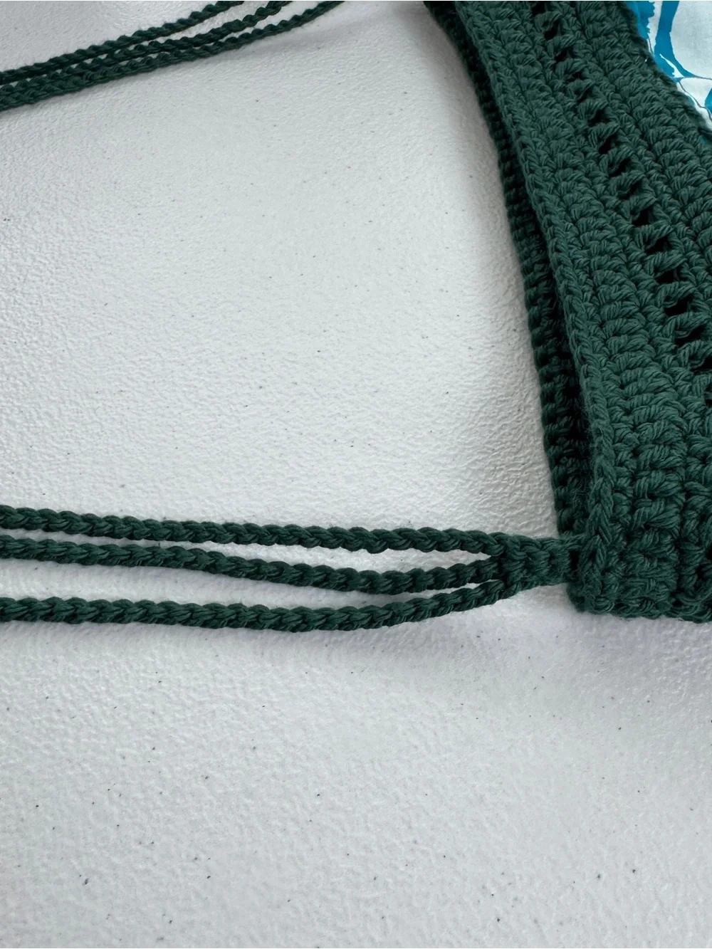 Handmade Crochet Fabric Shoulder Bag Boho Tropical Leaf Print Dark Green